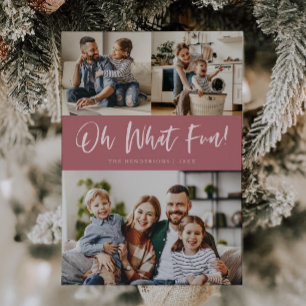 Cartes Pour Fêtes Annuelles Oh What Fun Script Christmas Photo Rose