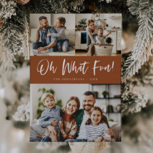Cartes Pour Fêtes Annuelles Oh What Fun Script Christmas Photo Terracotta