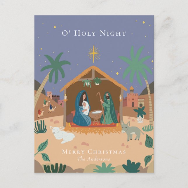 Cartes Pour Fêtes Annuelles O'Holy Night Nativité Scène Noël (Devant)
