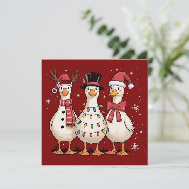 Cartes Pour Fêtes Annuelles Oie de Noël Père Noël Drôle Mignon Bonhomme de nei (Debout devant)