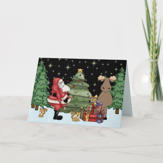 Cartes Pour Fêtes Annuelles Oie des bois mignonnes et Noël Père Noël (Devant)