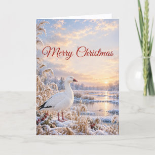 Cartes Pour Fêtes Annuelles Oie des neiges paisible Noël Hiver Zone humide