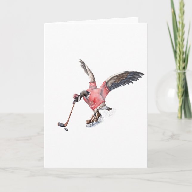 Cartes Pour Fêtes Annuelles Oie du Canada jouant à l'hockey (Devant)