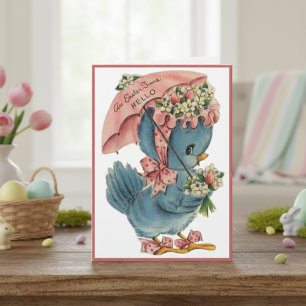 Cartes Pour Fêtes Annuelles Oiseau Bleu Rétro Vintage Temps de Pâques Bonjour 