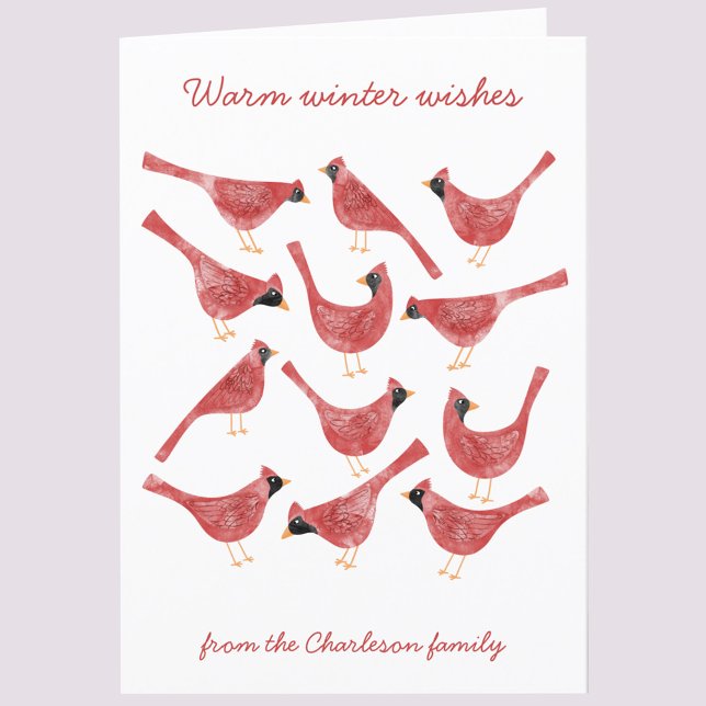Cartes Pour Fêtes Annuelles Oiseau Cardinal de Fête Aquarelle Personnalisé (Fun Cardinal bird red and white watercolor art personalized custom text holiday card)