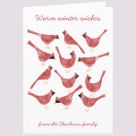Cartes Pour Fêtes Annuelles Oiseau Cardinal Festif Aquarelle Personnalisé<br><div class="desc">Petits oiseaux Cardinaux amusants et festifs en rouge et blanc,  parfaits pour Noël et les fêtes d'hiver. Changez le nom et le message pour personnaliser,  et ajoutez votre propre texte à l'intérieur,  ou laissez vide si vous préférez.  Œuvre originale de Nic Squirrell.</div>