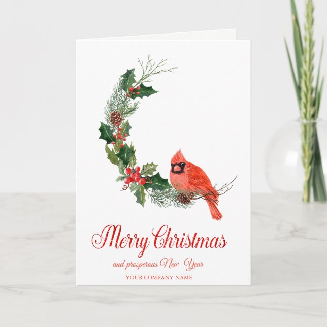 Cartes Pour Fêtes Annuelles Oiseau cardinal rouge Holly Berry Noël (Devant)