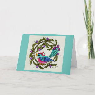 Cartes Pour Fêtes Annuelles Oiseau dans la couronne