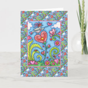 CARTES POUR FÊTES ANNUELLES OISEAU D'ART FOLK WHIMSICAL, VALENTINE HEARDEN GAR