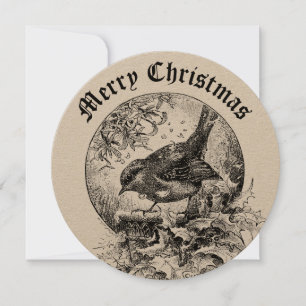 Cartes Pour Fêtes Annuelles Oiseau de l'ère victorienne dans le houx et le gui