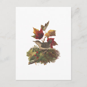 Cartes Pour Fêtes Annuelles Oiseau de Louis Prang avec feuillage d'automne (18