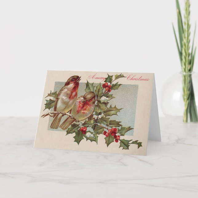 Cartes Pour Fêtes Annuelles Oiseau de Noël Songbird Holly Snow (Devant)