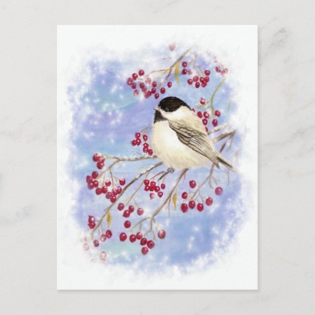 Cartes Pour Fêtes Annuelles Oiseau d'hiver à travers la fenêtre neigeuse. Scèn (Devant)