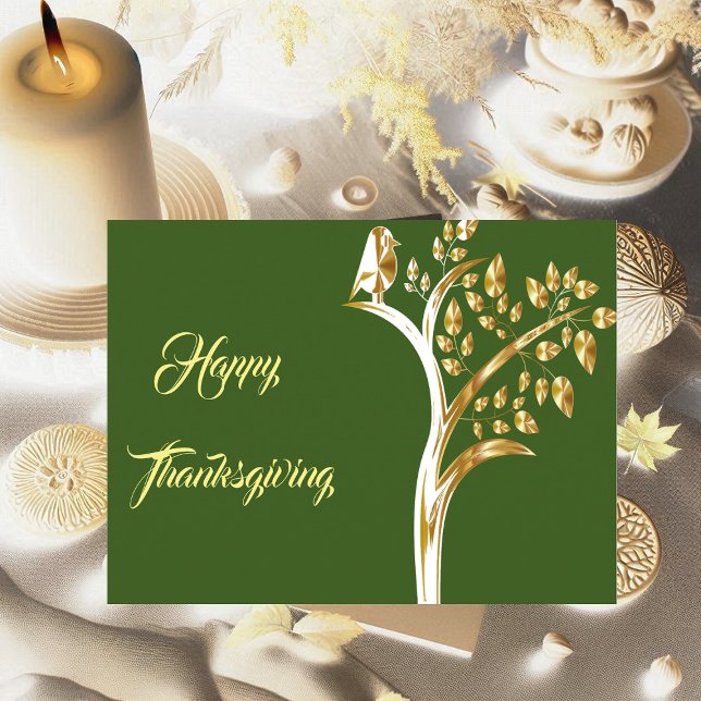 Cartes Pour Fêtes Annuelles Oiseau D'Or De La Vie Bon thanksgiving D'Automne A (Gold Bird Tree Of Life Fall Happy Thanksgiving Fun Holiday Postcard)