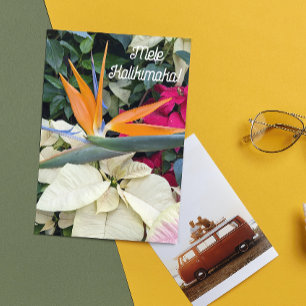Cartes Pour Fêtes Annuelles Oiseau du Paradis et Poinsettias Floral hawaïen