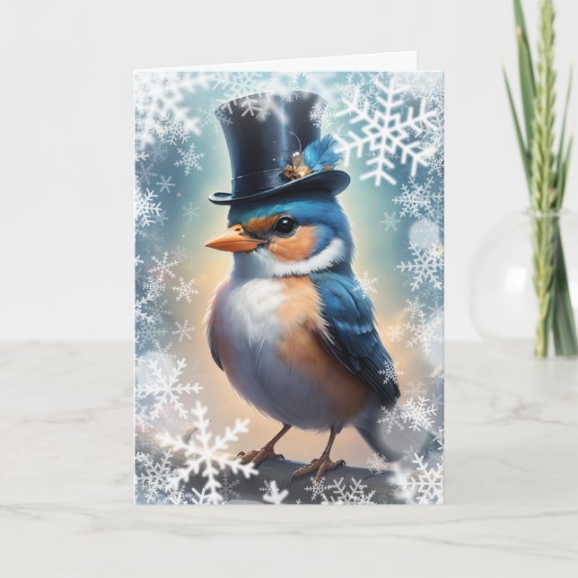 Cartes Pour Fêtes Annuelles Oiseau élégant d'hiver (Devant)