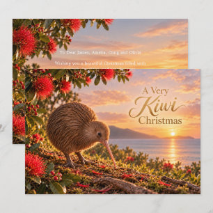 Cartes Pour Fêtes Annuelles Oiseau Kiwi Pohutukawa Noël Nouvelle-Zélande