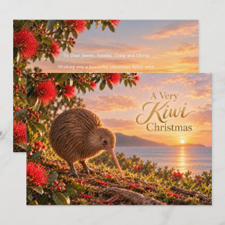 Cartes Pour Fêtes Annuelles Oiseau Kiwi Pohutukawa Noël Nouvelle-Zélande