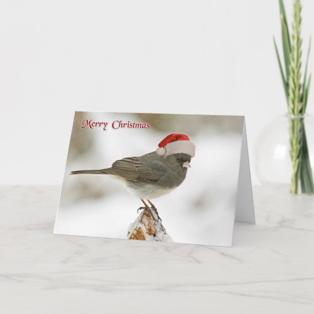 Cartes Pour Fêtes Annuelles Oiseau mignon avec chapeau de Père Noël Joyeux Noë (Devant)