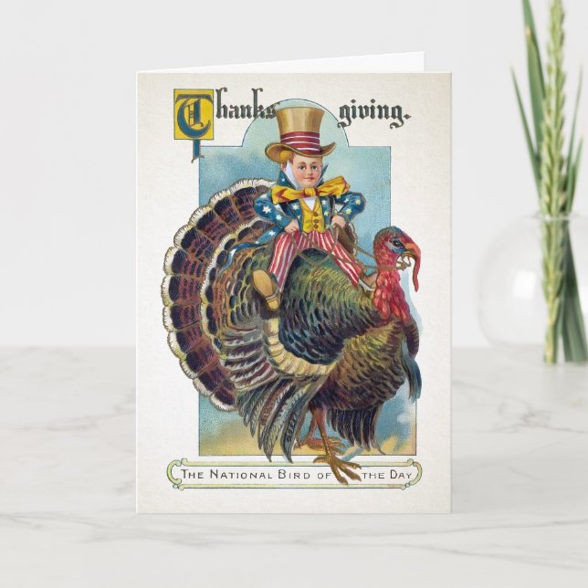Cartes Pour Fêtes Annuelles Oiseau patriotique vintage du jour Thanksgiving (Devant)