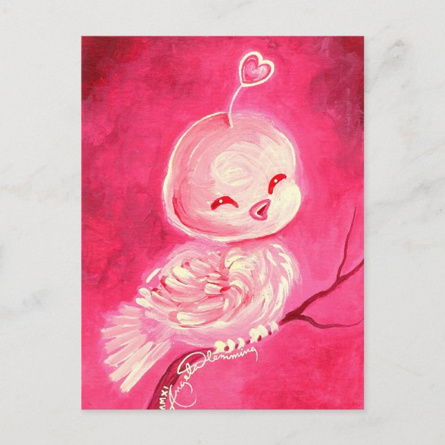 Cartes Pour Fêtes Annuelles Oiseau rose mignon de Valentine (Devant)