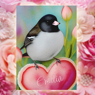 Cartes Pour Fêtes Annuelles Oiseau Saint-Valentin Mignon Junco Tulipe Jardin N