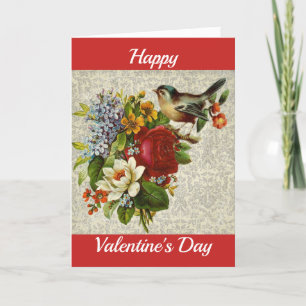 Cartes Pour Fêtes Annuelles Oiseau vintage et bouquet Valentine