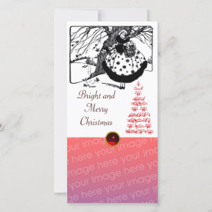 Cartes Pour Fêtes Annuelles OISEAUX ARBRE ET CHRISTMAS LADY Black White Red Ge