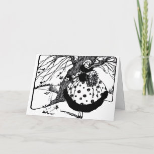 Cartes Pour Fêtes Annuelles OISEAUX ARBRE ET CHRISTMAS LADY Black White Red Ge