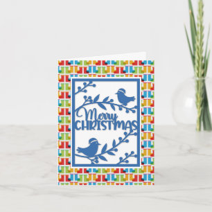 Cartes Pour Fêtes Annuelles Oiseaux bleus moyen Joyeux Noël Faux Papercut