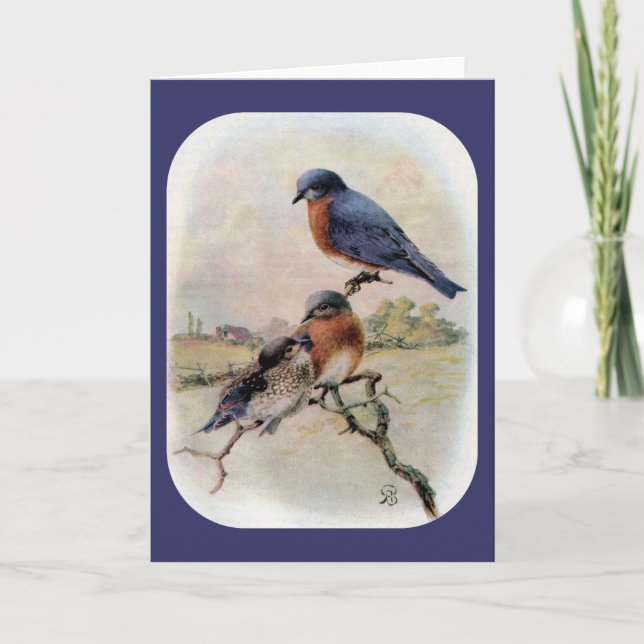 Cartes Pour Fêtes Annuelles Oiseaux bleus orientaux avec l'oiseau de bébé (Devant)