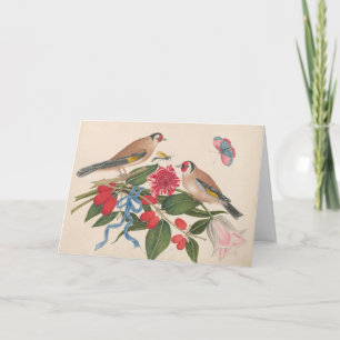 Cartes Pour Fêtes Annuelles Oiseaux bruns avec fleurs et papillon
