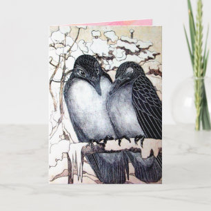 Cartes Pour Fêtes Annuelles OISEAUX D'AMOUR D'HIVER DANS LA NEIGE Saint-Valent