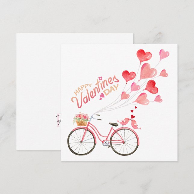 Cartes Pour Fêtes Annuelles Oiseaux de l'amour de la Saint-Valentin avec bicyc (Devant / Derrière)