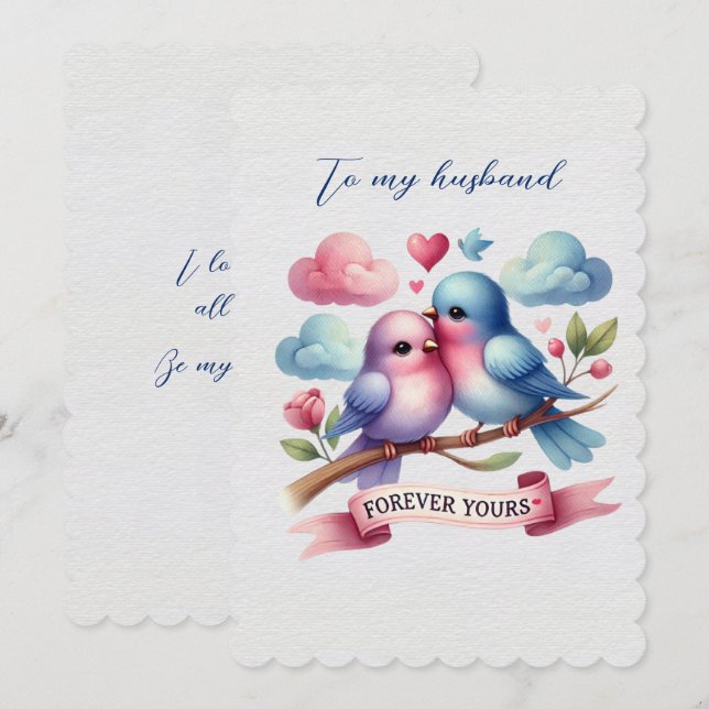 Cartes Pour Fêtes Annuelles Oiseaux de l'amour de mari pour toujours Saint-Val (Devant / Derrière)