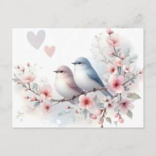 Cartes Pour Fêtes Annuelles Oiseaux de l'amour romantique Branche de fleurs de