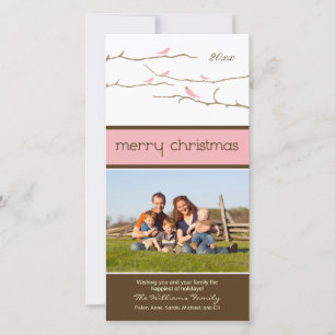 Cartes Pour Fêtes Annuelles Oiseaux de neige Joyeux Noël Photocard (rose)