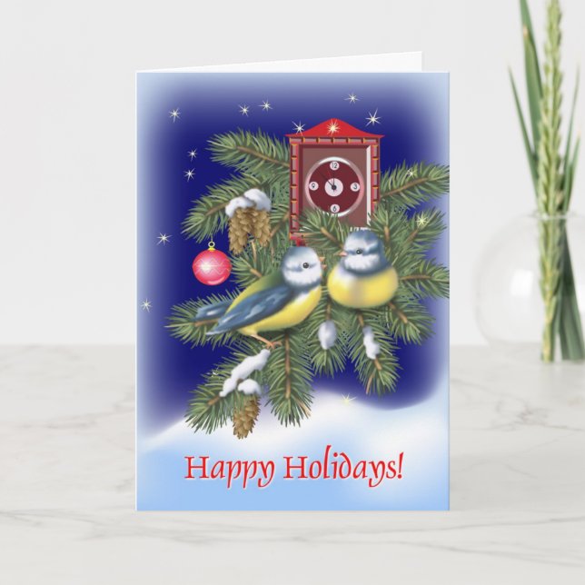 Cartes Pour Fêtes Annuelles Oiseaux de Noël (Devant)