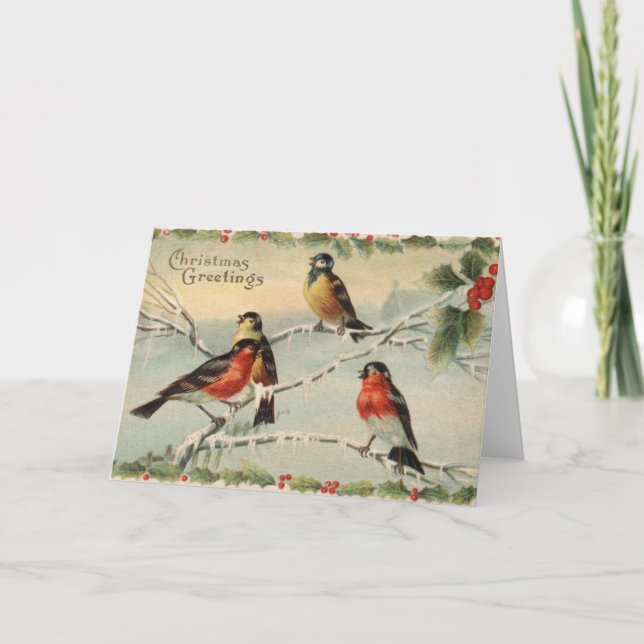 Cartes Pour Fêtes Annuelles Oiseaux de Noël vintage (Devant)