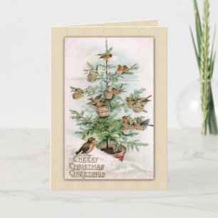 Cartes Pour Fêtes Annuelles Oiseaux de Noël vintage Trier l'arbre