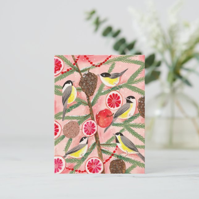 Cartes Pour Fêtes Annuelles Oiseaux de poulets arbre de Noël (Debout devant)