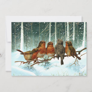 Cartes Pour Fêtes Annuelles Oiseaux de Robin à la Branche Forêt des neiges Noë