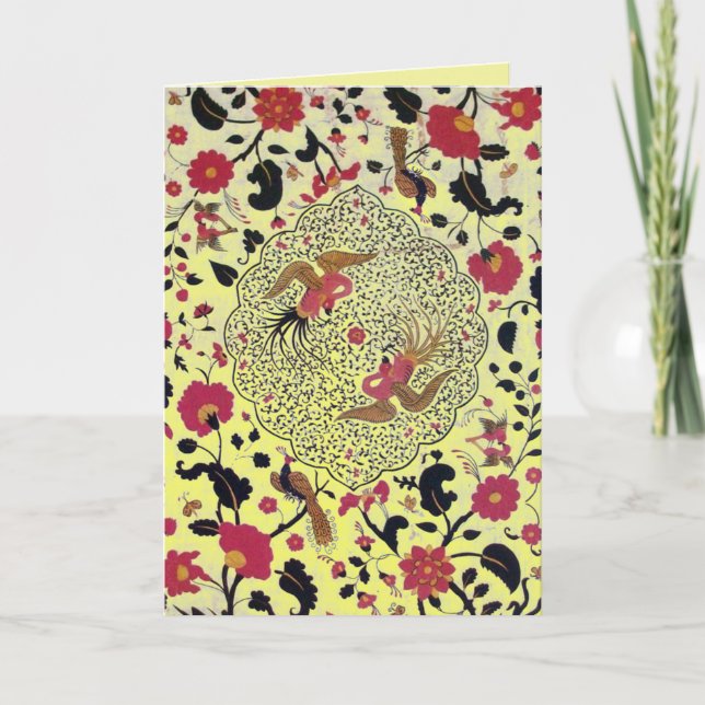 Cartes Pour Fêtes Annuelles OISEAUX DE VOL EDEN, FLEURS Rouge Noir Jaune Flora (Devant)