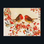 Cartes Pour Fêtes Annuelles Oiseaux d'hiver en or rouge Baies de houx Branches<br><div class="desc">La nature dans une scène joyeuse d'oiseaux assis sur des branches feuillues tandis que l'hiver a été introduit dans une forêt,  couvrant chaque arbre et branche d'une poussière de neige.</div>