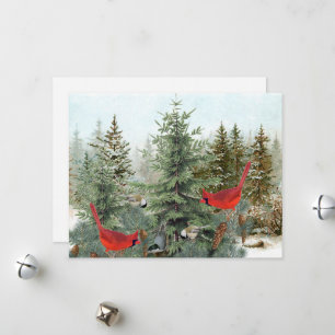 Cartes Pour Fêtes Annuelles Oiseaux d'hiver Forêt Cardinal Mésange Sittelle