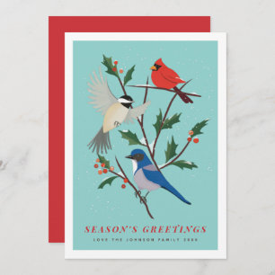 Cartes Pour Fêtes Annuelles Oiseaux d'hiver illustrés