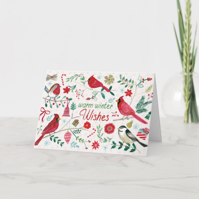 Cartes Pour Fêtes Annuelles Oiseaux d'hiver - Souhaits chauds (Devant)