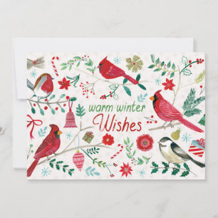 Cartes Pour Fêtes Annuelles Oiseaux d'hiver - Voeux chauds
