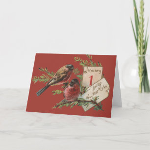 Cartes Pour Fêtes Annuelles Oiseaux du Nouvel An vintage