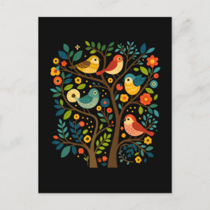 Cartes Pour Fêtes Annuelles Oiseaux et fleurs Art populaire scandinave